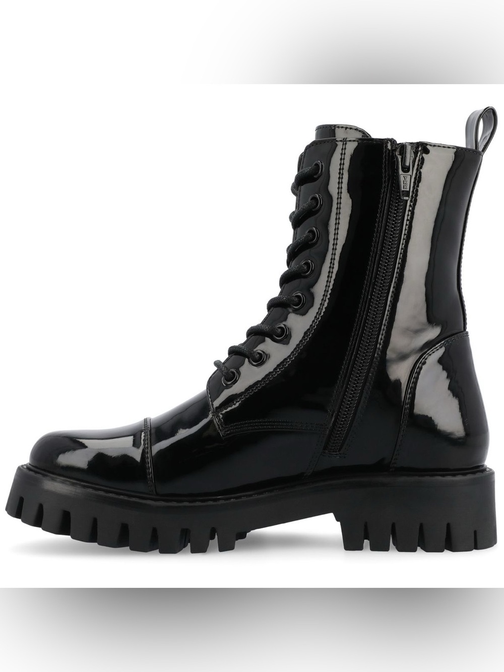 ♥️♥️ Journee Collection Women's Aaley Lace Up Lug Combat Bootie - Patent/Black - Picture 2 of 9